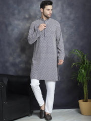 Sequin Embroidered Pure Cotton Kurtas ( KO 5028Navy )