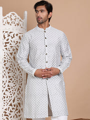 Sequin Chikankari Front Open Kurtas ( KO 5029Grey ) [FF] [H-4-6]
