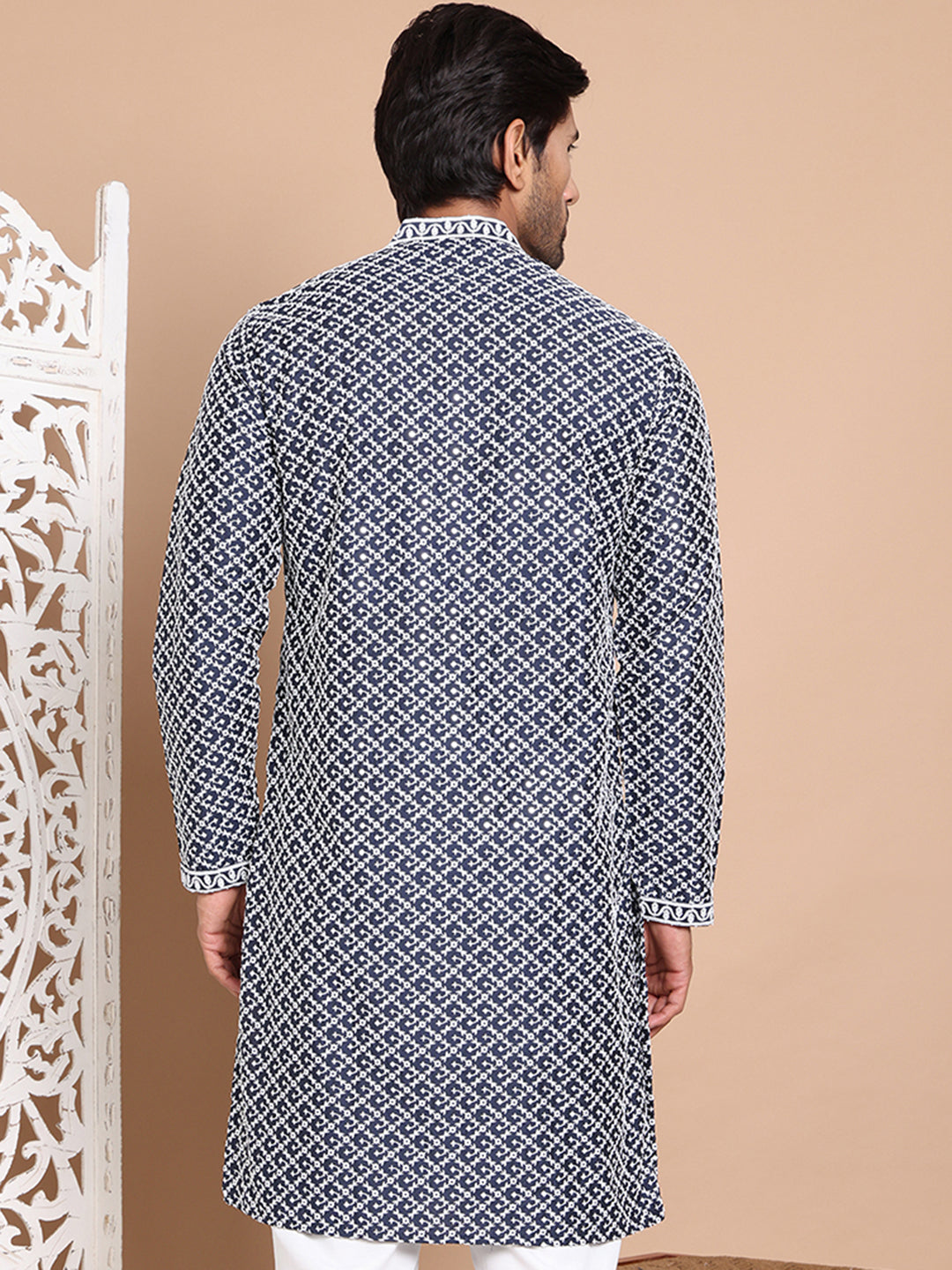 DesiQlo Men Embroidered Kurta Only - Blue - KO_5029Navy_S