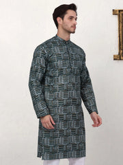 Men's Printed Kurtas-KO-5031Dark-Green