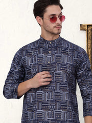 Men's Printed Kurtas-KO-5031Navy