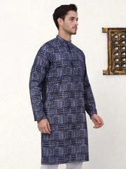 Men's Printed Kurtas-KO-5031Navy