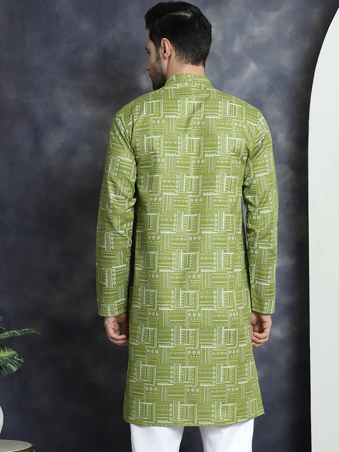 Men's Indian Kurta - Printed KO 5031Olive | Shop Now