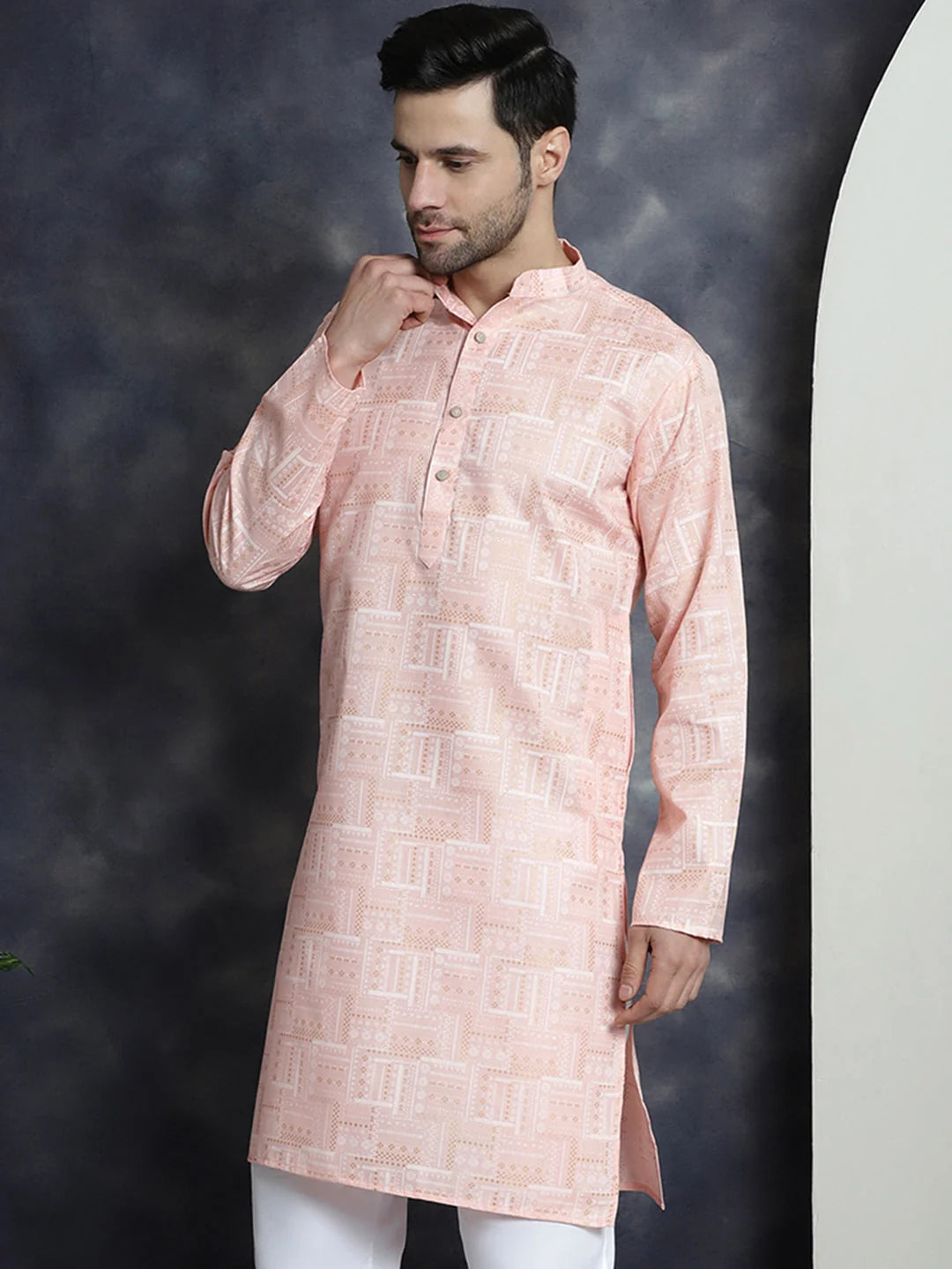Men's Printed Peach Kurta | Indian Kurta for Men