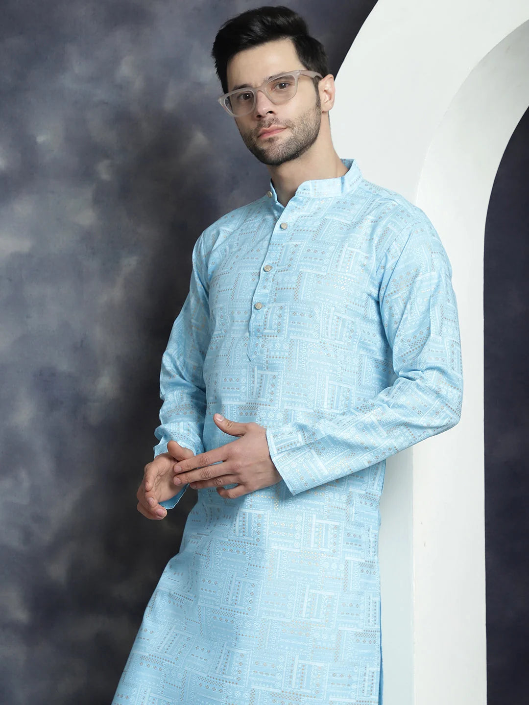 Men's Printed Kurta KO 5031Sky | Shop Indian Kurta for Men
