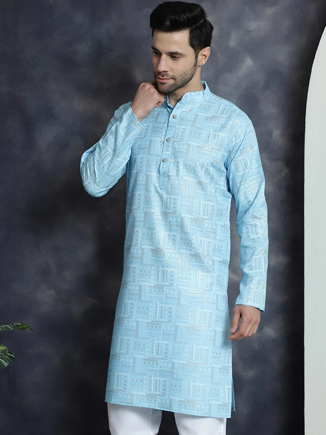 Men's Printed Kurta KO 5031Sky | Shop Indian Kurta for Men
