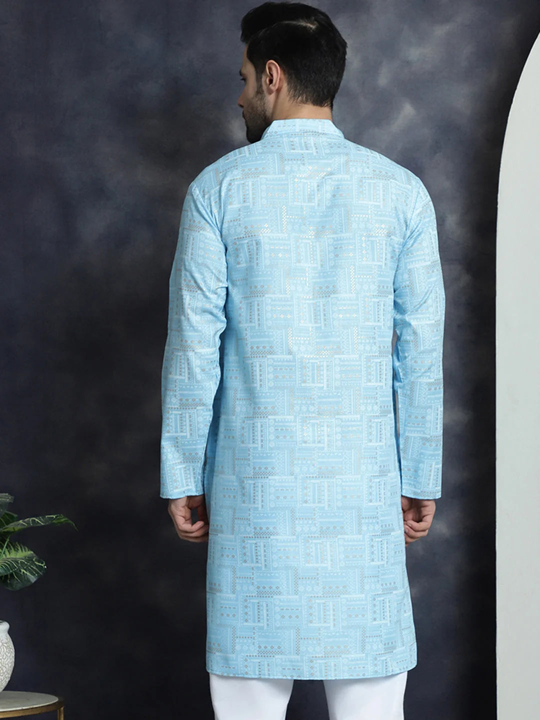 Men's Printed Kurta KO 5031Sky | Shop Indian Kurta for Men
