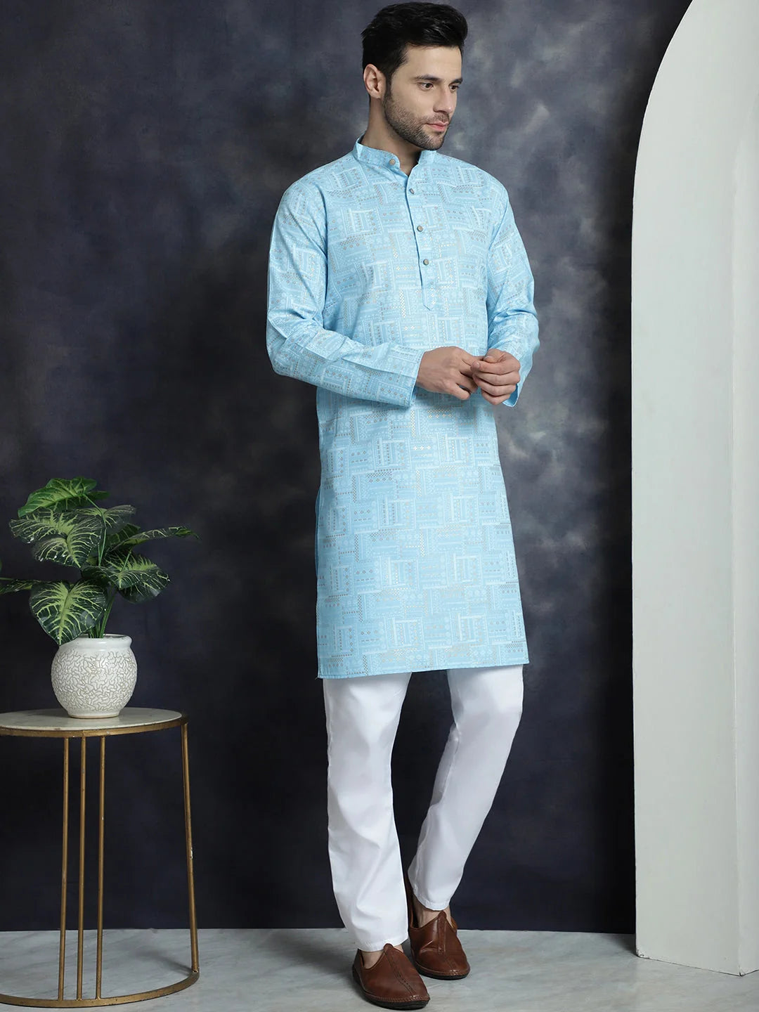 Men's Printed Kurta KO 5031Sky | Shop Indian Kurta for Men