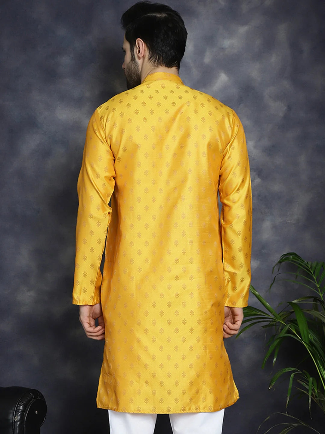 Mustard Woven Design Silk Kurta for Men | Indian Kurta