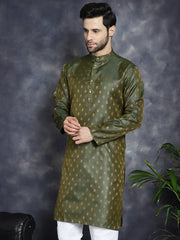Woven Design Silk Blend Kurtas ( KO 5032Olive )