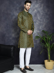 Woven Design Silk Blend Kurtas ( KO 5032Olive )