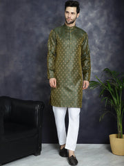 Woven Design Silk Blend Kurtas ( KO 5032Olive )