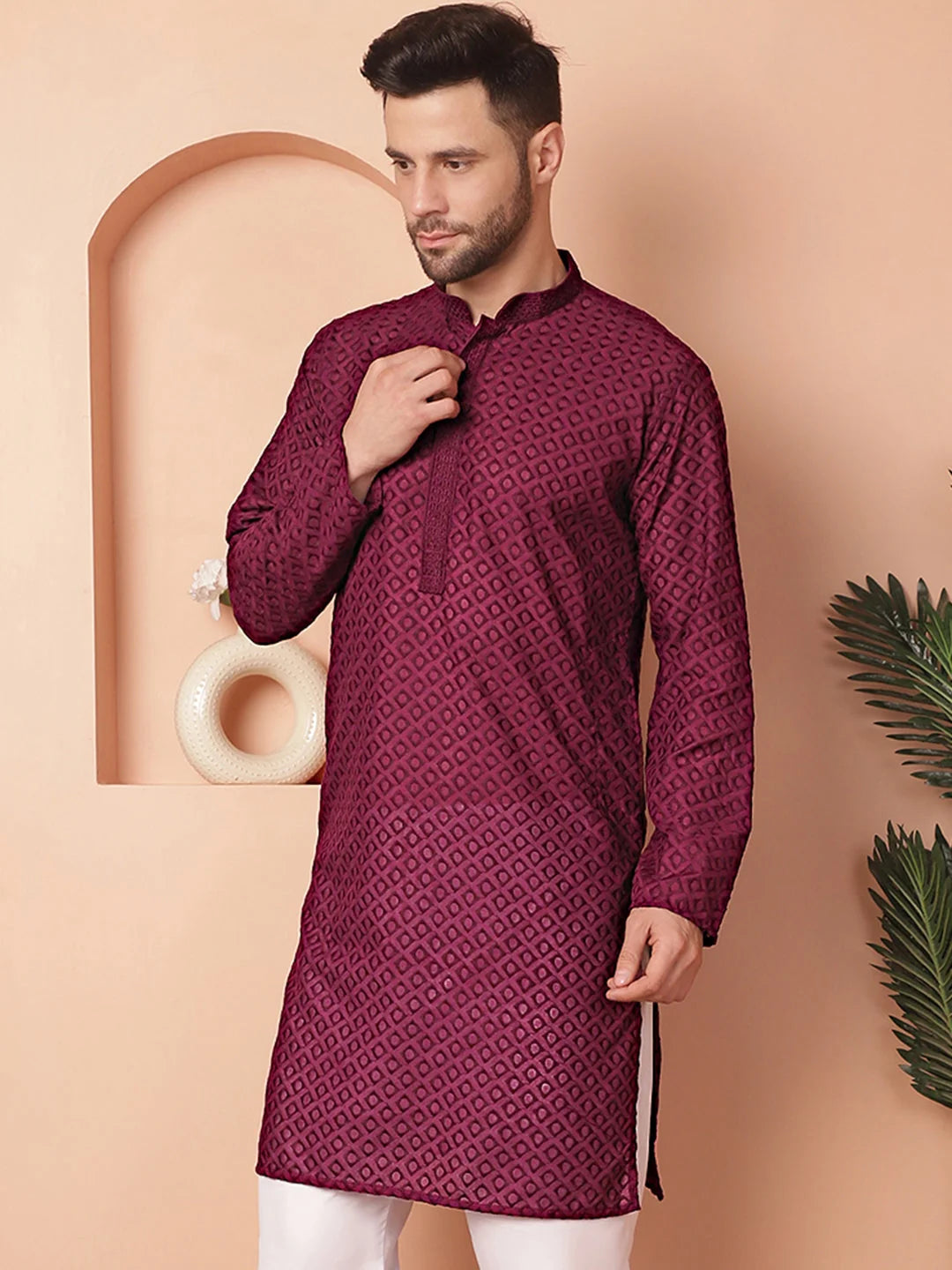 Purple Chikankari Pure Cotton Indian Kurta for Men