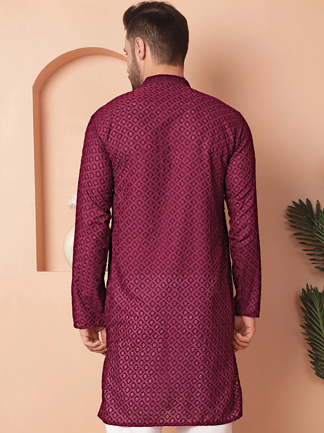 Purple Chikankari Pure Cotton Indian Kurta for Men