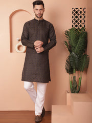 Woven Design Silk Blend Kurtas-KO-5034Navy