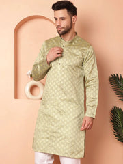 Woven Design Silk Blend Kurtas-KO-5034Pista