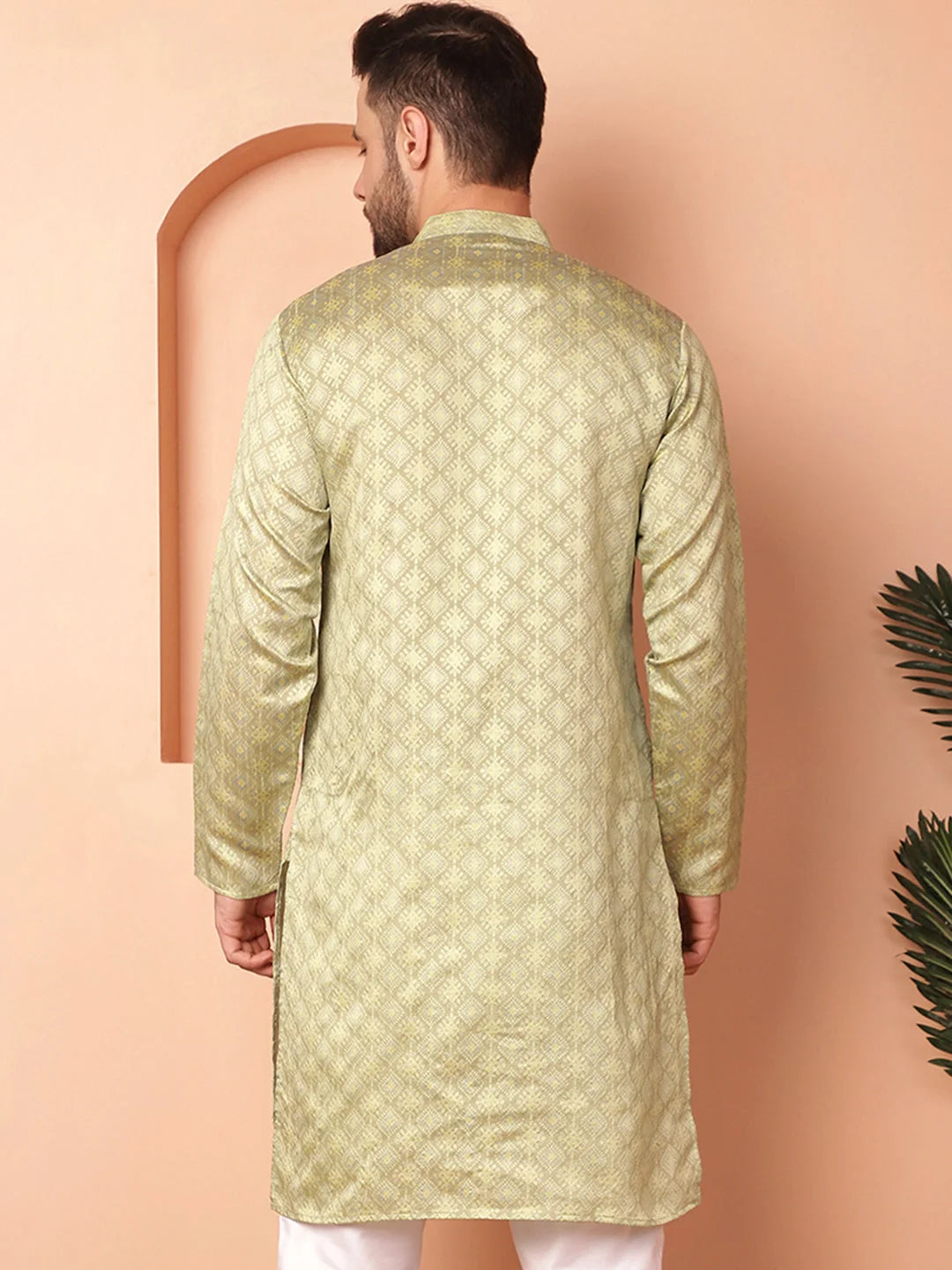 Pista Woven Design Silk Blend Indian Kurta for Men