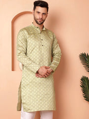 Woven Design Silk Blend Kurtas-KO-5034Pista
