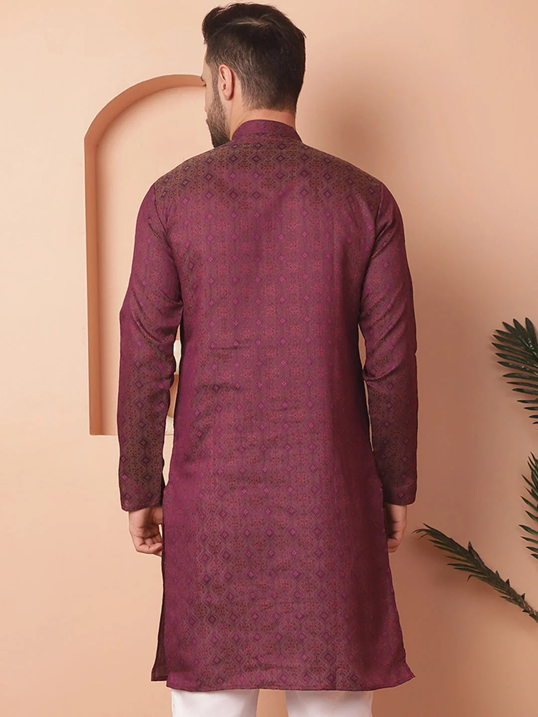 Woven Purple Silk Blend Men's Kurta - Indian Kurta for Men