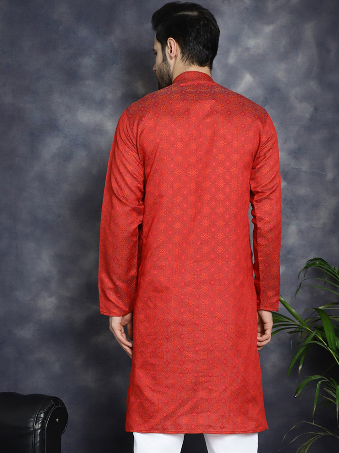 Red Woven Design Indian Kurta | Mens Kurta for Wedding