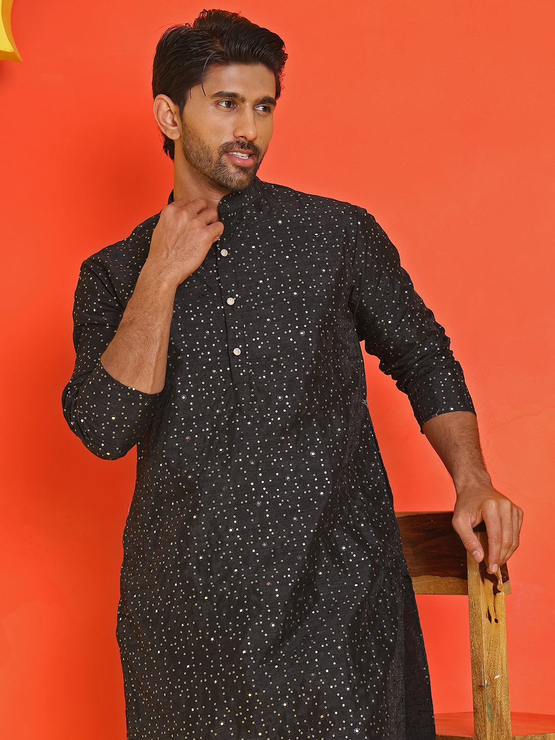 DesiQlo Men Embroidered Kurta Only - Black - KO_5035Black_S