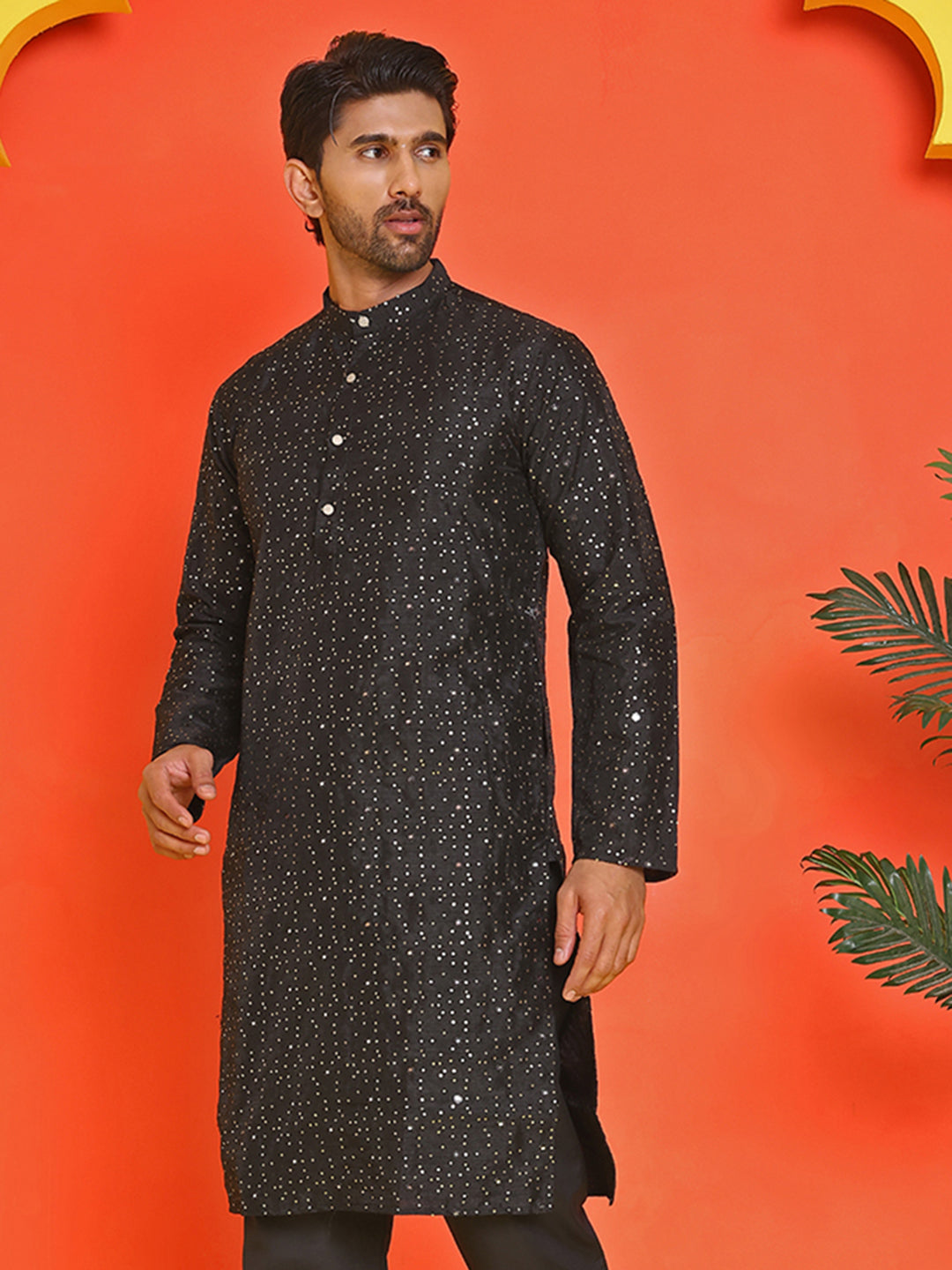 DesiQlo Men Embroidered Kurta Only - Black - KO_5035Black_S