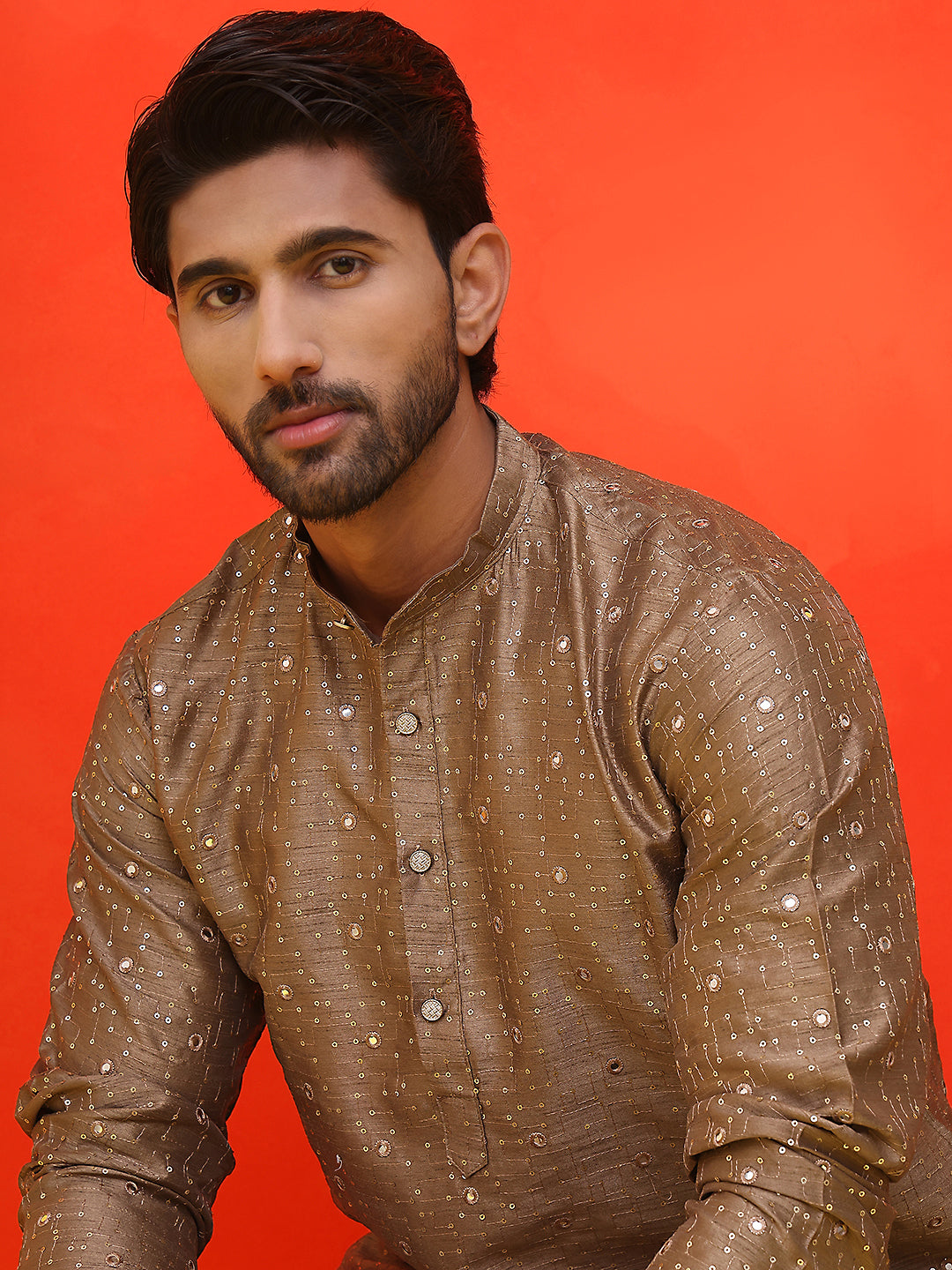 DesiQlo Men Geometric Kurta Only - Brown - KO_5035Brown_S