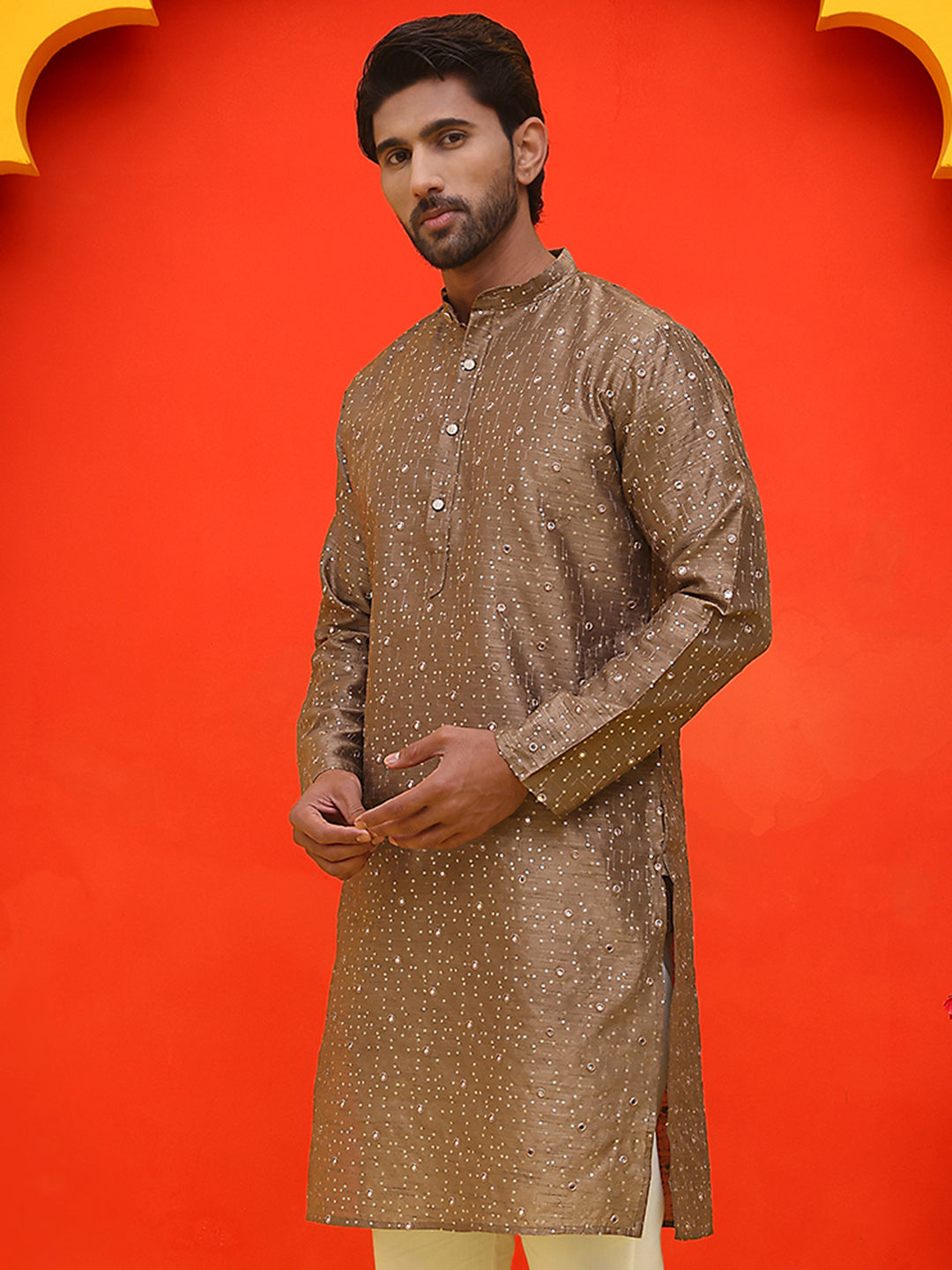 DesiQlo Men Geometric Kurta Only - Brown - KO_5035Brown_S