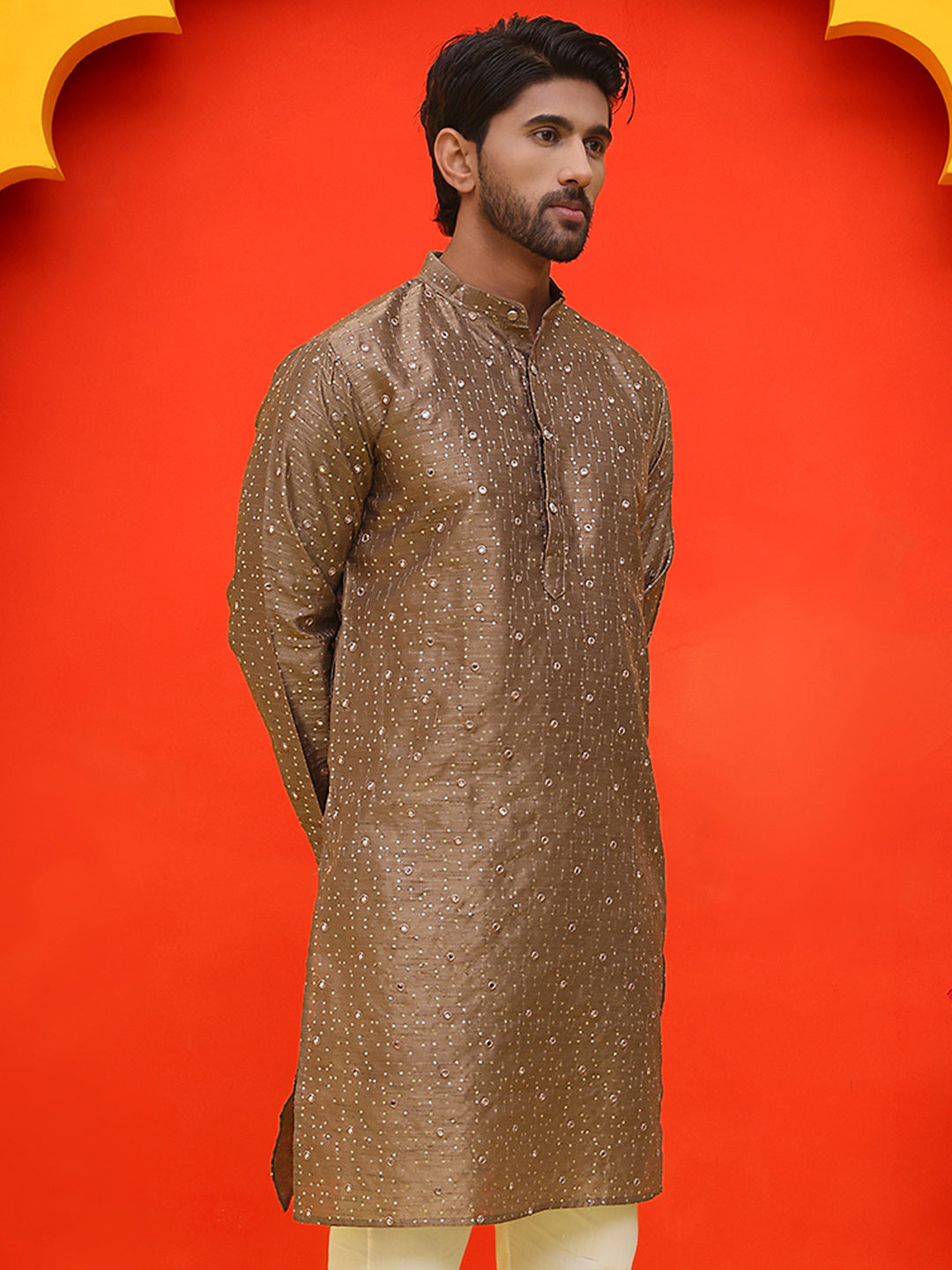 DesiQlo Men Geometric Kurta Only - Brown - KO_5035Brown_S