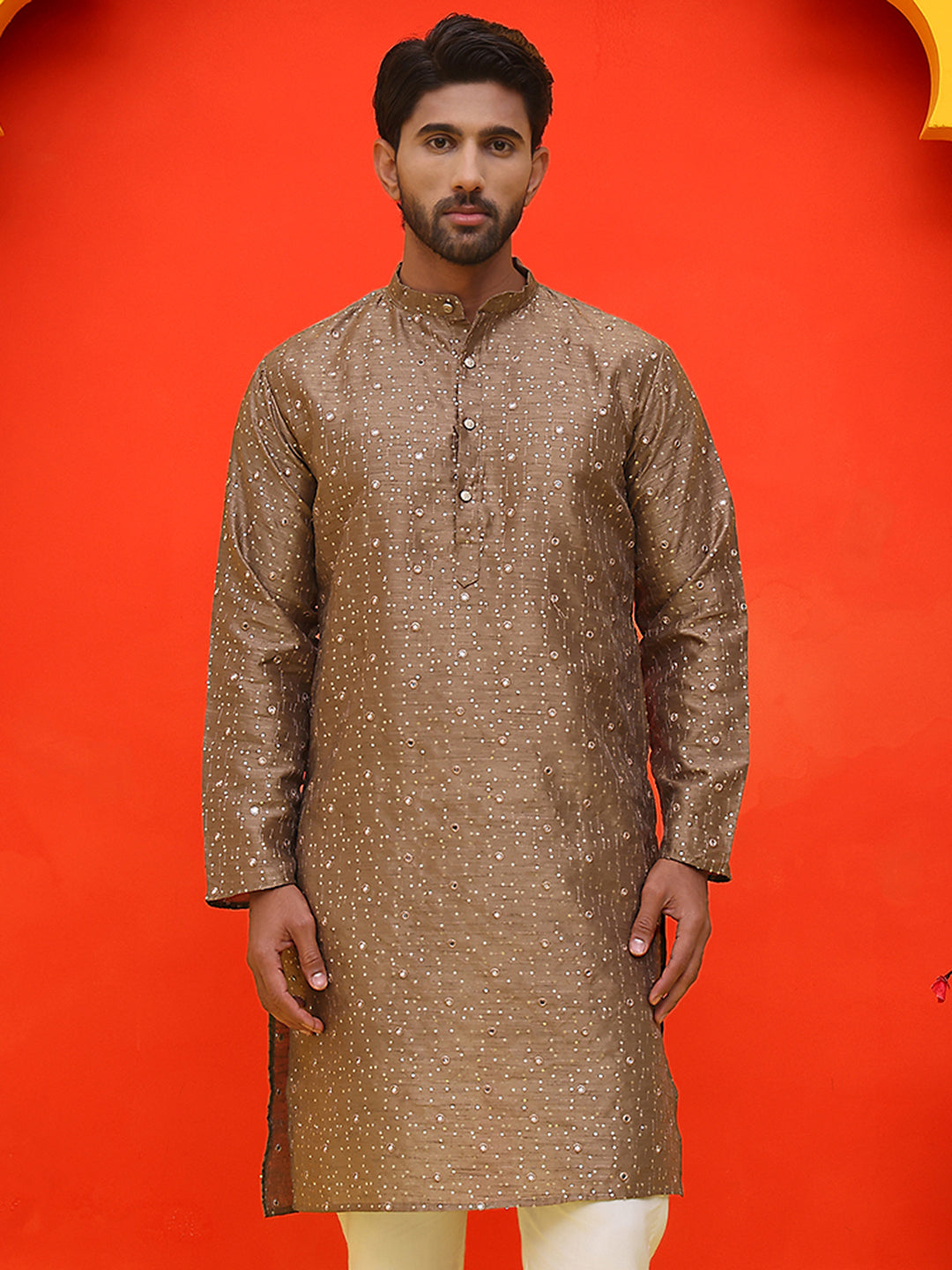 DesiQlo Men Geometric Kurta Only - Brown - KO_5035Brown_S
