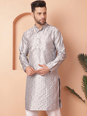 Men's Embroidered Mirror Work Kurtas-KO-5035Grey