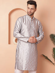 Men's Embroidered Mirror Work Kurtas-KO-5035Grey