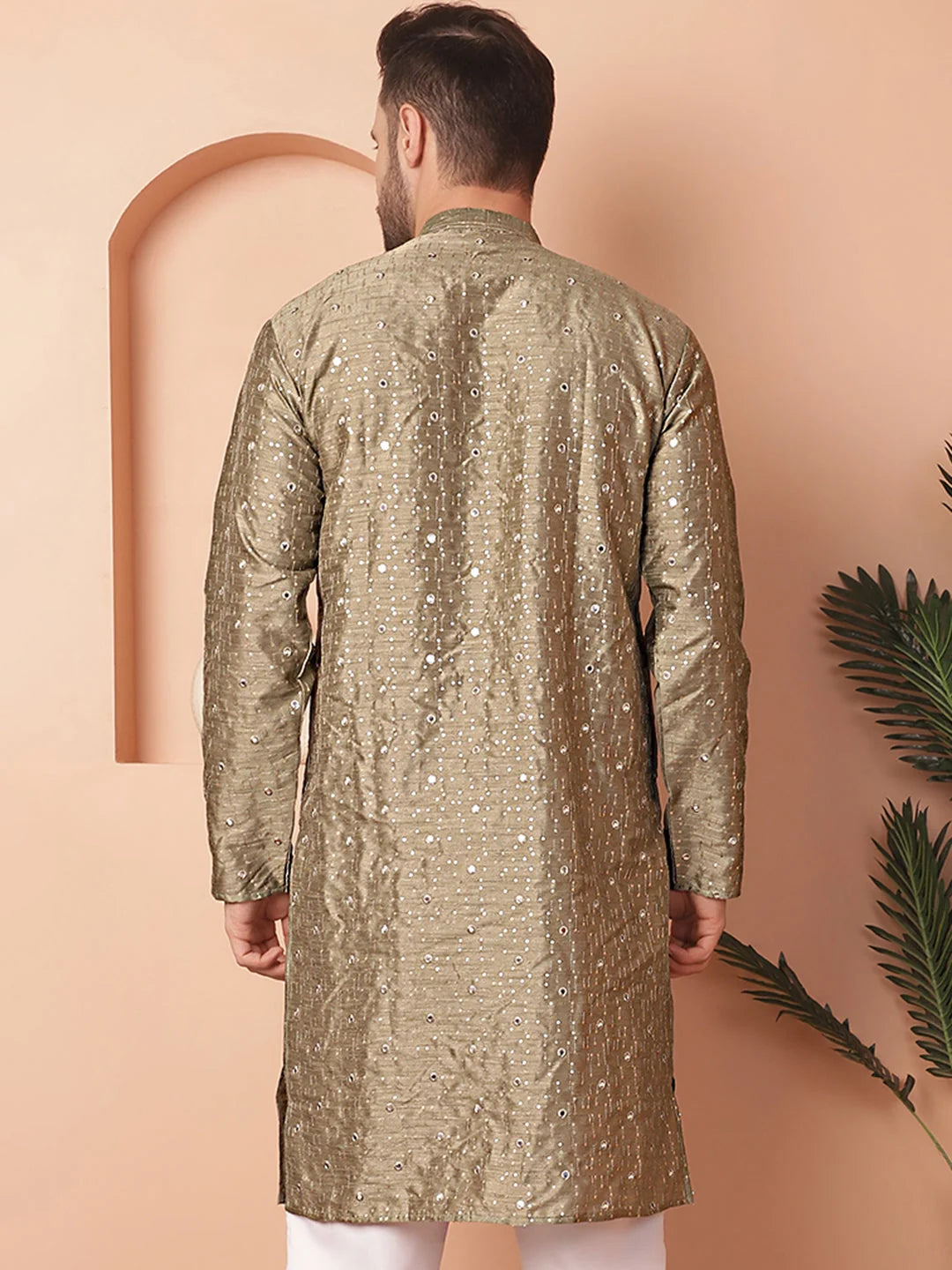 Pista Embroidered Men's Kurta - Silk Cotton Indian Kurta