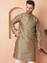 Men's Embroidered Mirror Work Kurtas-KO-5035Pista
