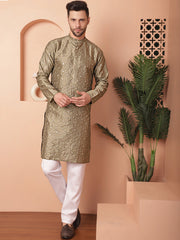 Men's Embroidered Mirror Work Kurtas-KO-5035Pista