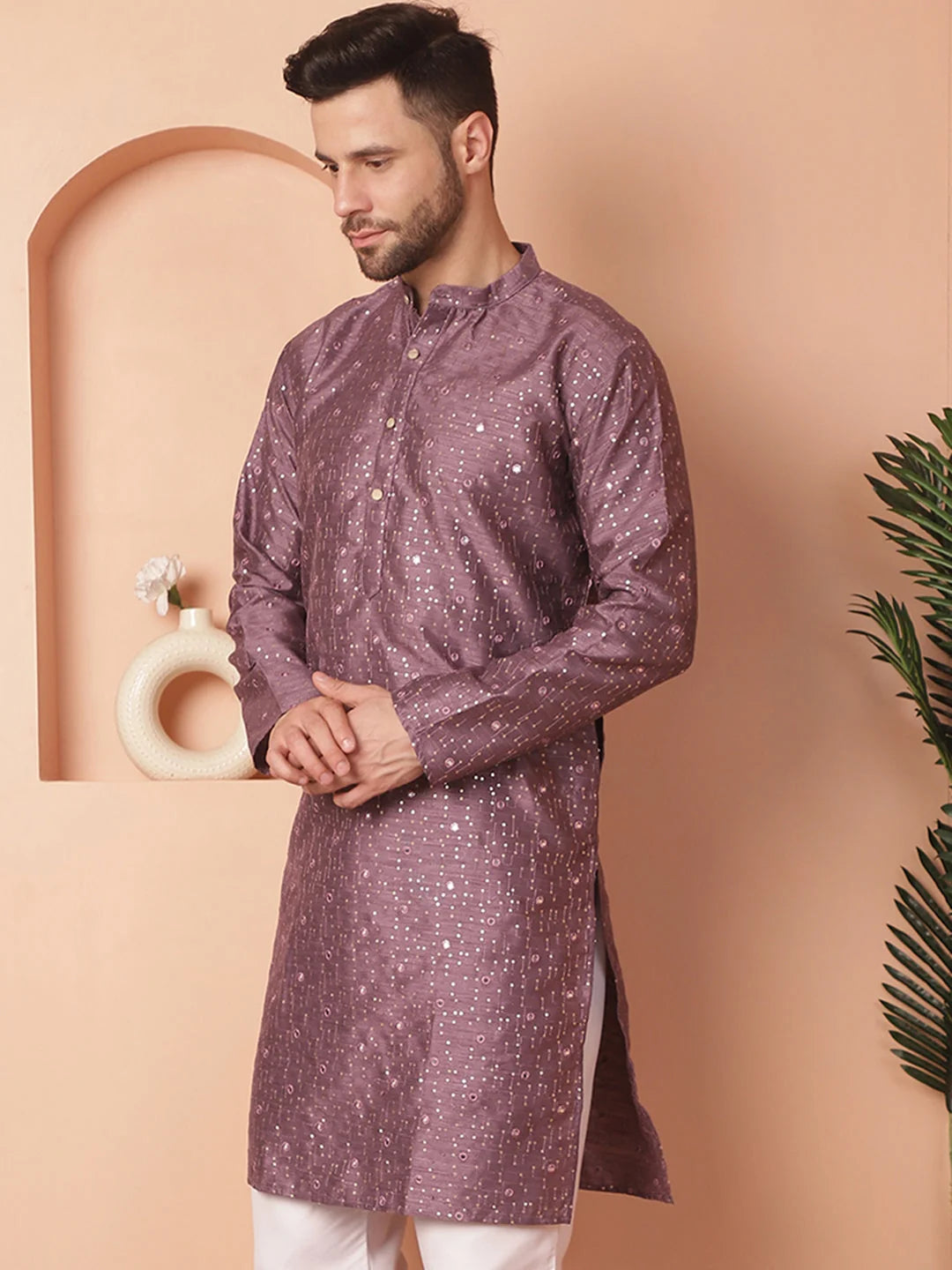 Purple Embroidered Men's Kurta - Indian Wedding Kurta for Men