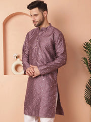 Men's Embroidered Mirror Work Kurtas-KO-5035Purple