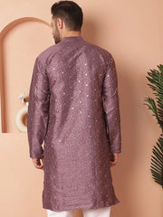 Men's Embroidered Mirror Work Kurtas-KO-5035Purple
