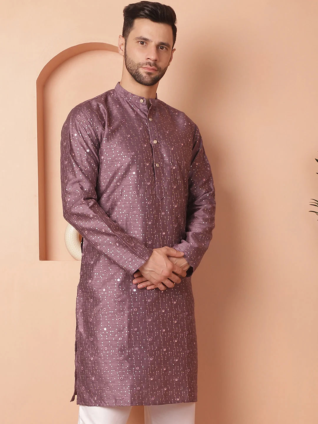 Purple Embroidered Men's Kurta - Indian Wedding Kurta for Men