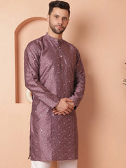 Men's Embroidered Mirror Work Kurtas-KO-5035Purple