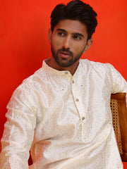 Embroidered Mirror Work Kurtas ( KO 5035 White ) [FF] [E-10]