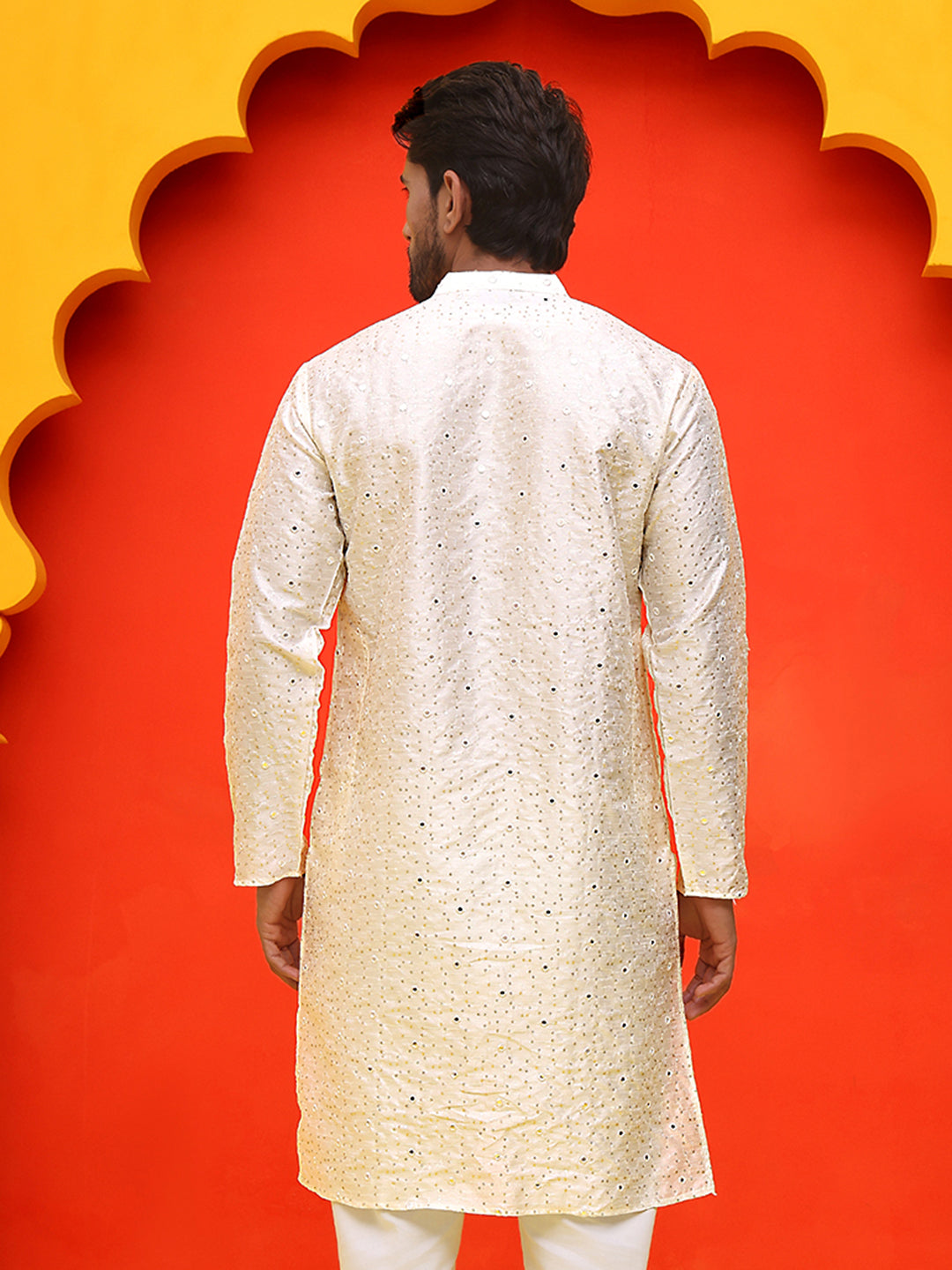 DesiQlo Men Geometric Kurta Only - White - KO_5035White_S