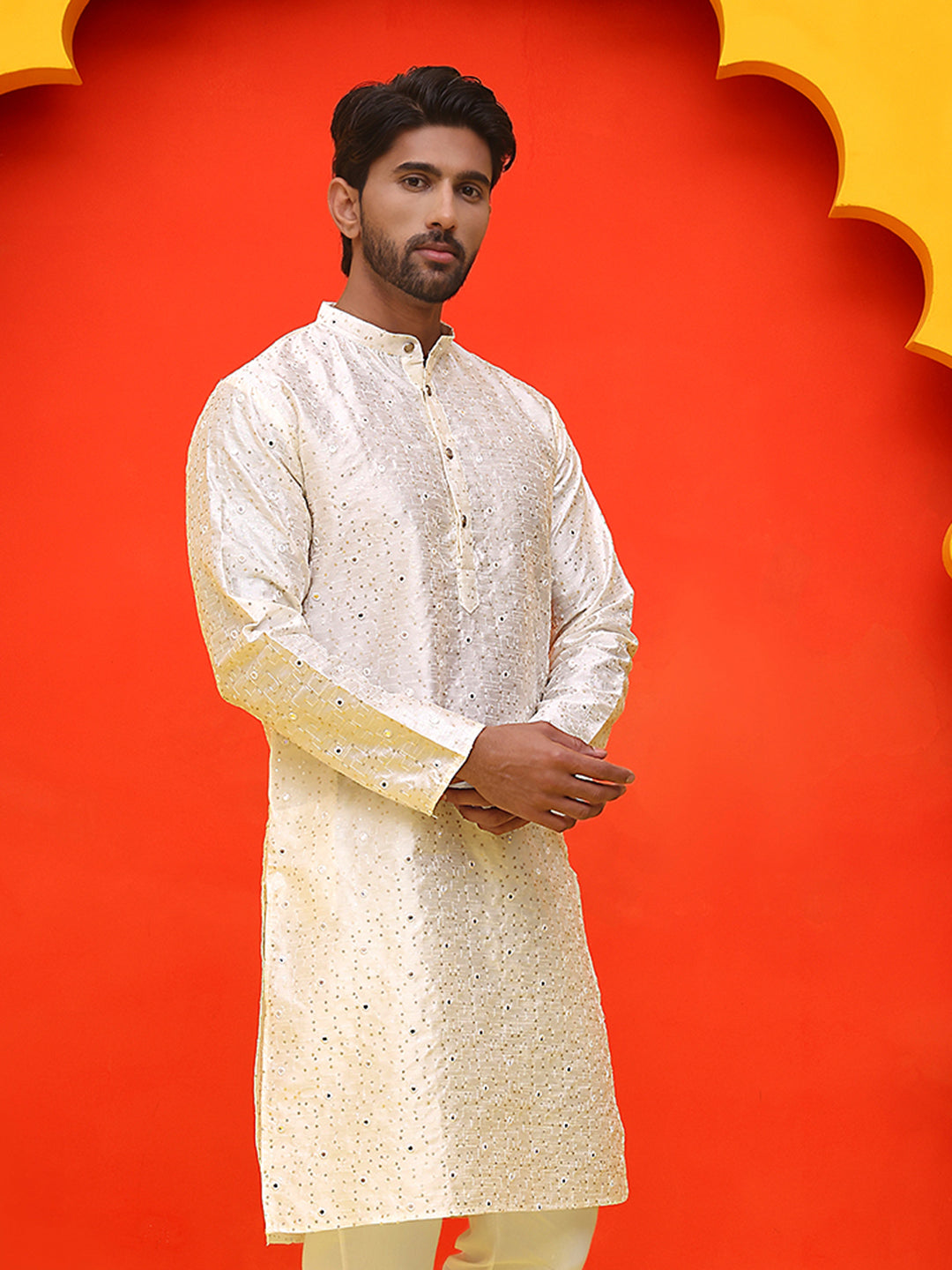 DesiQlo Men Geometric Kurta Only - White - KO_5035White_S
