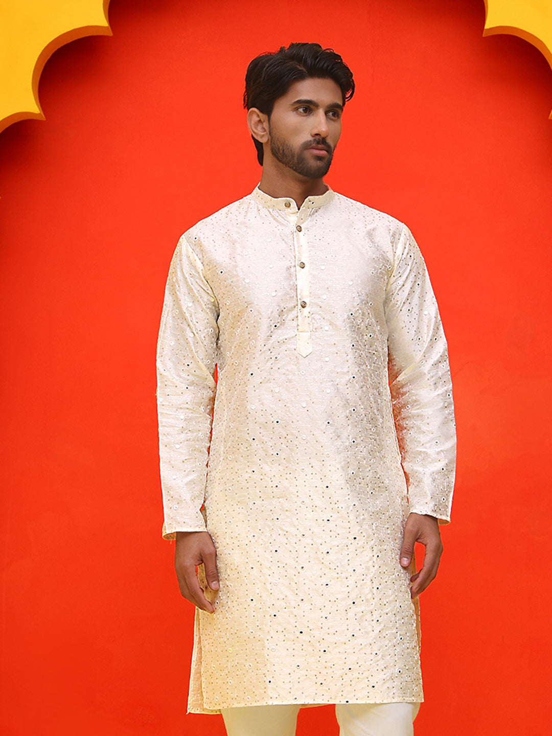 DesiQlo Men Geometric Kurta Only - White - KO_5035White_S
