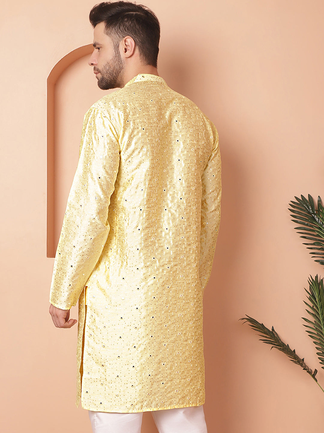 Yellow Embroidered Men's Kurta - Silk Cotton Indian Kurta