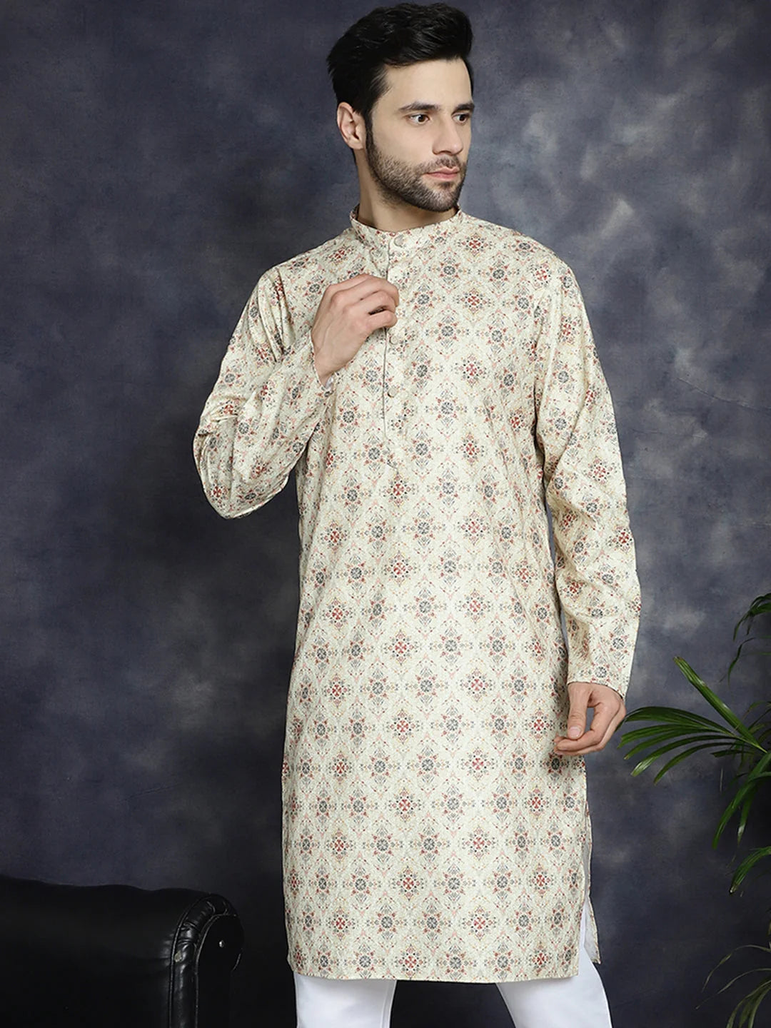 Golden Foil Printed Mens Kurta | Indian Kurta for Men