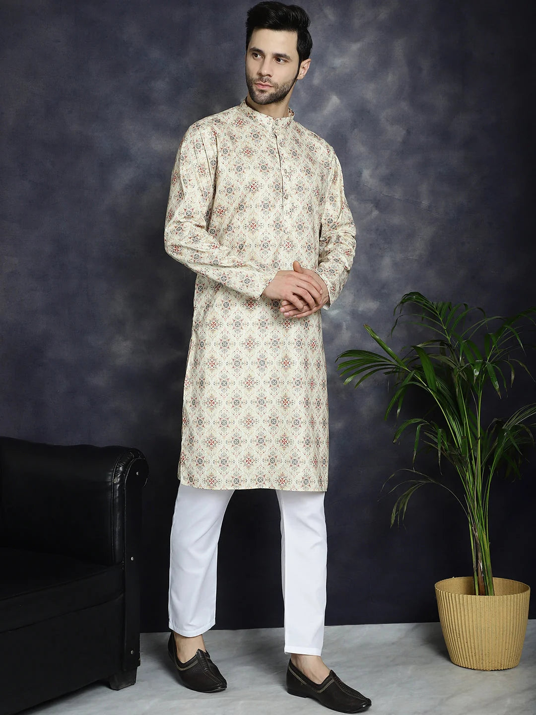 Golden Foil Printed Mens Kurta | Indian Kurta for Men
