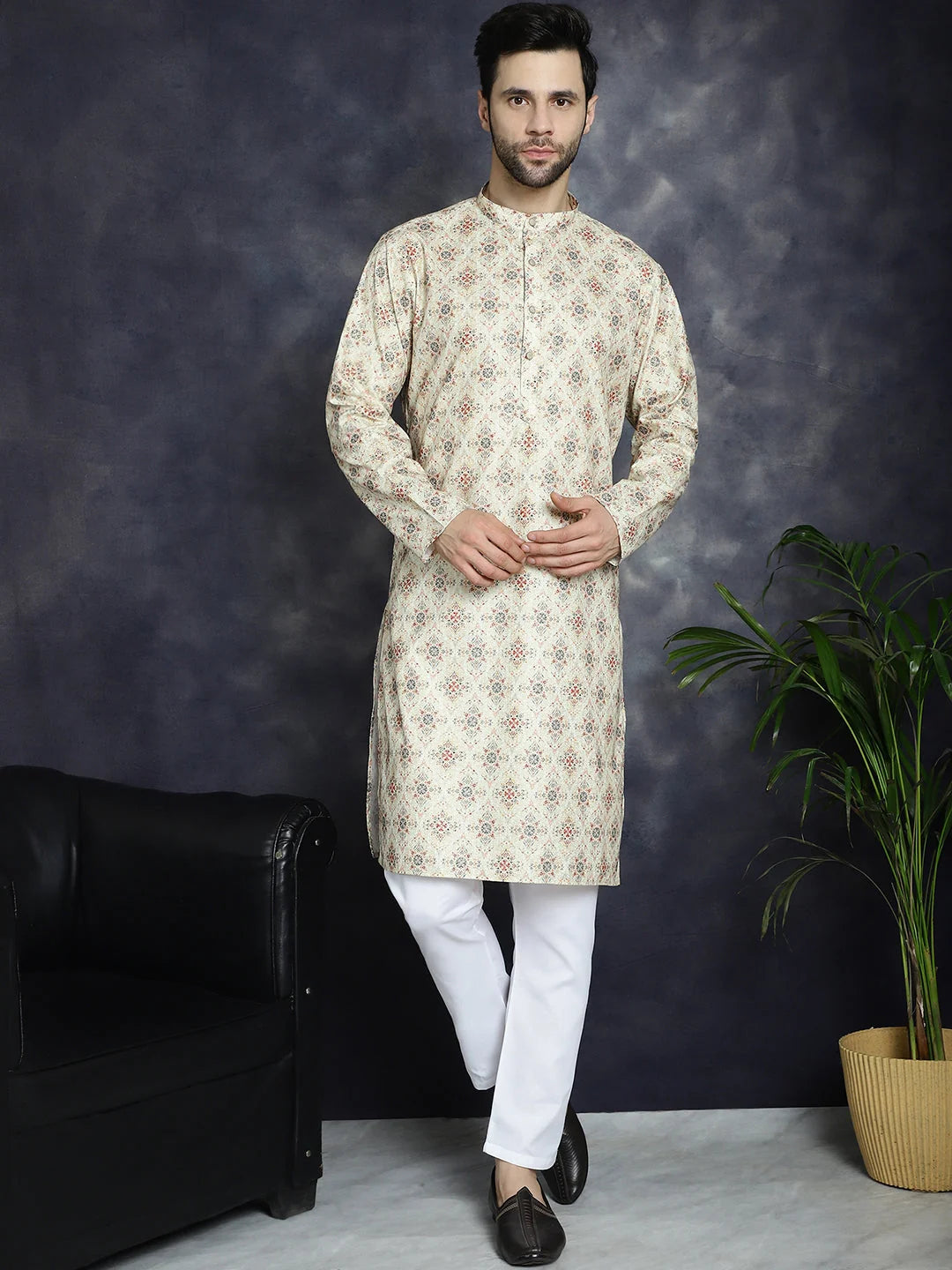 Golden Foil Printed Mens Kurta | Indian Kurta for Men