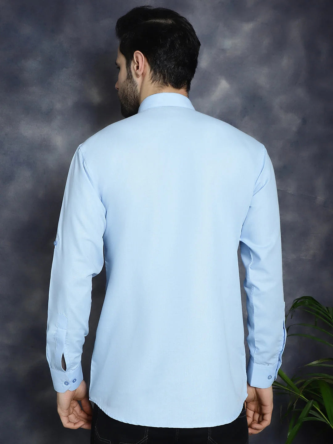 Light Blue Short Kurta for Men - Solid Cotton Mens Kurta
