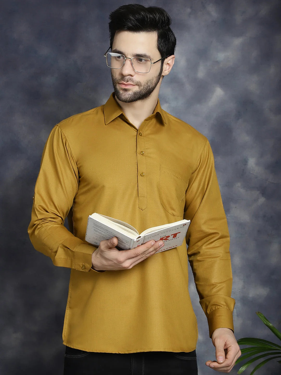 Mustard Mens Kurta - Solid Cotton Indian Kurta for Men - Shop
